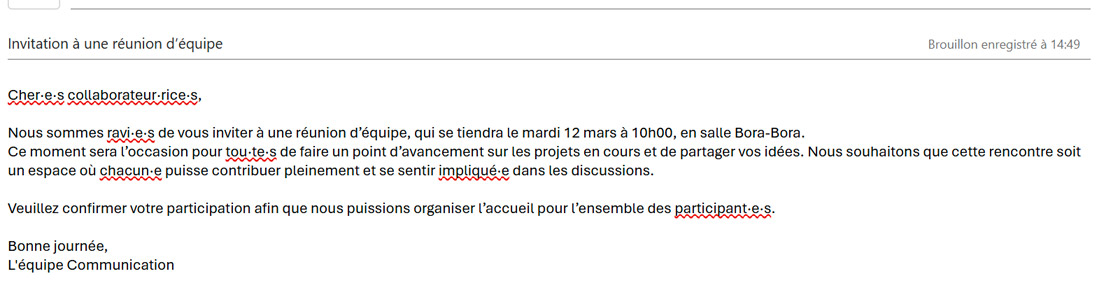 un mail avec des essais d'écriture inclusive