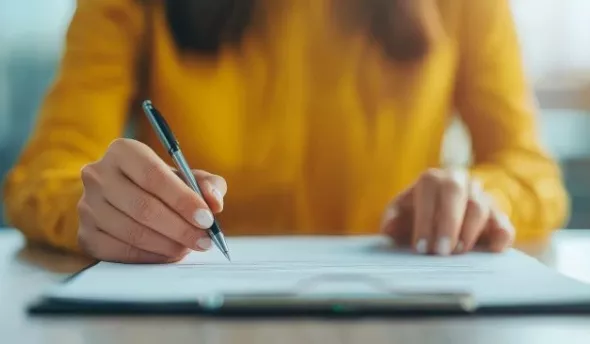 Femme signant un avenant à son contrat