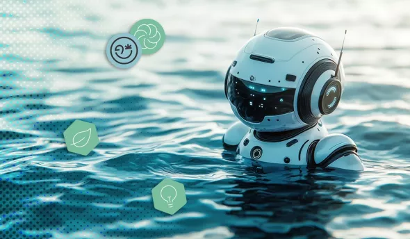 Robot flottant dans l’eau illustrant l’évolution écologique de l’intelligence artificielle