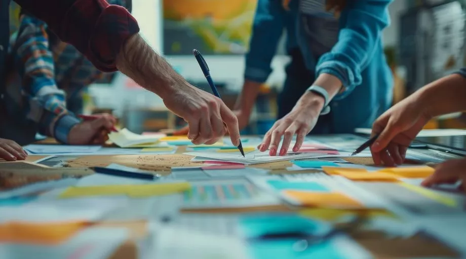 Un groupe de personnes qui sélectionne des affiches