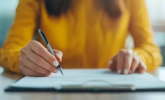 Femme signant un avenant à son contrat