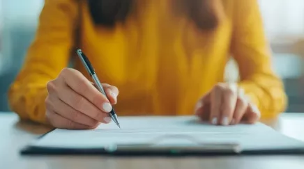 Femme signant un avenant à son contrat