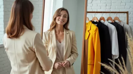 jeune femme souriant devant un miroir