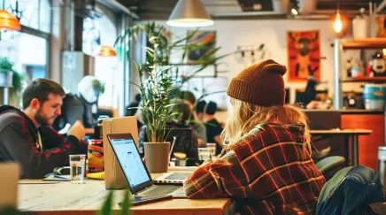 image illustrant une jeune fille qui travaille sur son ordinateur dans un espace de coworking