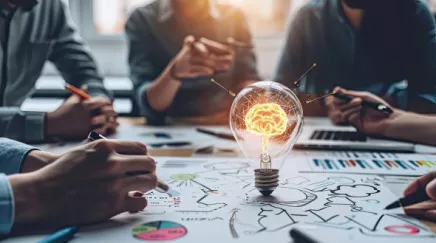 Illustration d'un groupe de collaborateurs échangeant des idées et apprenant ensemble, symbolisant la construction d'une communauté apprenante dans une entreprise.