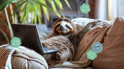 un paresseux allongé sur un canapé utilisant un ordinateur portable pour travailler