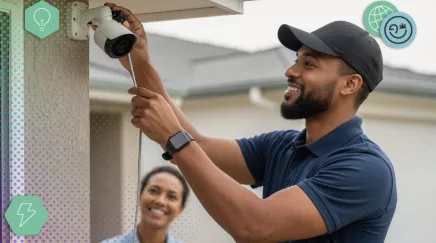 électricien intervenant sur un système domotique dans une maison intelligente